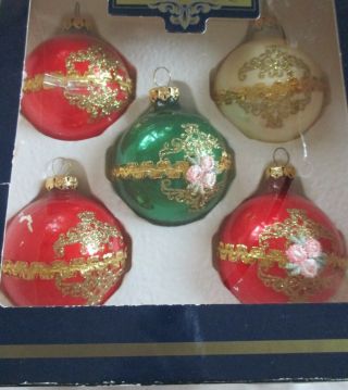 Box Of 5 Vintage Kurt Adler Blown Glass Glitter Christmas Ornaments - Poland