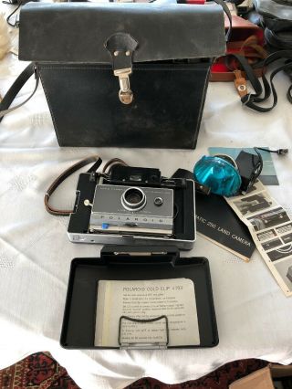 Vintage Polaroid Automatic 100 Land Camera With Case,  Flash Manuals