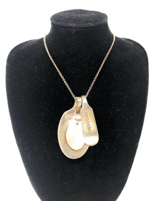 Vintage Silver Spoon & Mother Of Pearl Necklace,  18”.  Unusual Design