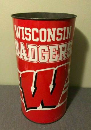 Vintage University Of Wisconsin Badgers P&k Trash Can Ncaa Red Uw Fast