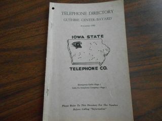 Vintage 1950 Iowa State Tele Co Guthrie Center & Bayard,  Ia Telephone Directory
