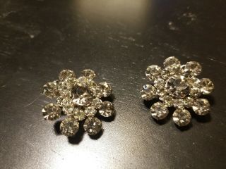 Vintage Signed Weiss Rhinestone Clip On Earrings - Sparkly