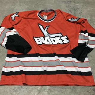 90s Vtg Kansas City Blades Sewn Hockey Jersey Bauer Ihl Made Canada L Xl Adult