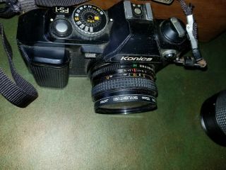 Vtg FS - 1 Konica 35 mm Camera 2 Lens Skylight Hexanon AR 40mm & Zoom AR 70 - 150 mm 3
