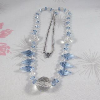 Vintage Art Deco Style Light Blue & Clear Glass Crystal Necklace