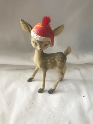 Vintage Hard Plastic Christmas Reindeer Ornament Japan 5h