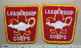 Two (2) Vintage Leadership Corps Boy Scout Badge Patches Uniform Scout Camp Bsa