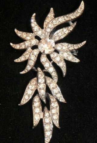 Vintage Sarah Coventry Clear Rhinestone Cascading Flower Pin Silver Tone Brooch