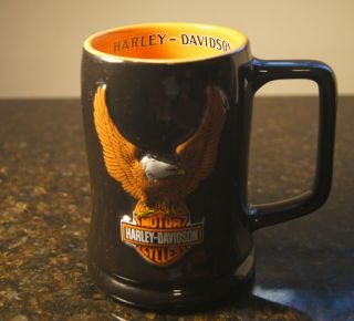 Harley Davidson Embossed Eagle Orange And Black Coffee Mug Motocyle Coffee Cup