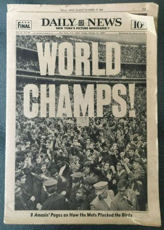York Daily News Newspaper York Mets World Series Champs - Oct 17th 1969