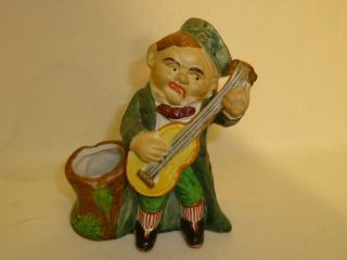 Vintage Leprechaun Ceramic Toothpick Holder Playing Ukulele Elf Gnome St Patrick