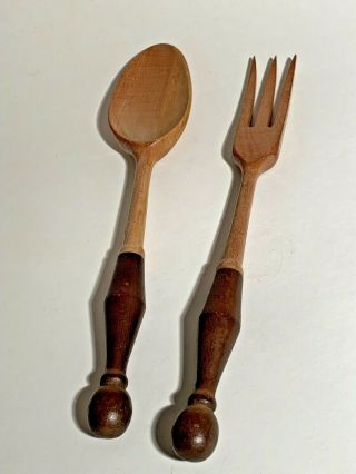 Vintage Wooden Salad Fork And Spoon Serving Set Made In Japan - Cond.