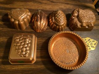 Vintage Set Of 6 Copper Jello Molds/wall Hangings