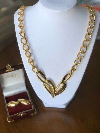 Vintage Goldtone Napier Necklace And Screw - Back Earrings Set