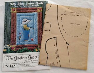 Billy Blue Jeans Boy Fishing Quilt Pattern Gingham Goose Uncut 1981 Vtg Complete