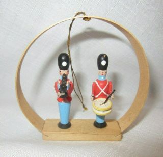 Vtg Erzgebirge East Germany Wood Shaved Soldiers Christmas Tree Ornament