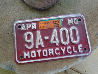 Missouri 1986 Motorcycle License Plate 9A - 400 2