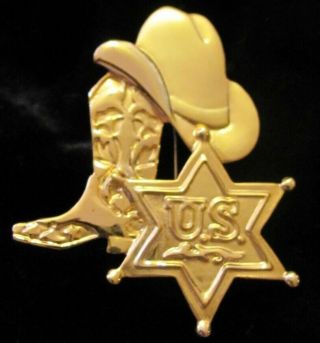 Vintage Cowboy Hat Boot & Star Brooch Pin Pendant Old West Sheriff Marshall