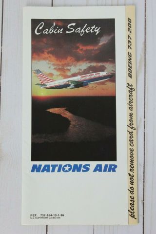 Nations Air Boeing 737 - 200 Safety Card - 1/96