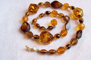 Vintage Amber Foiled Glass Art Deco Necklace