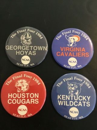 1984 Ncaa Final Four Set Of 4 Buttons/pins Kentucky/houston/georgetown/virginia