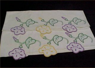 Vintage Pillowcases Hand Embroidered Morning Glories 1920s Estate Crafts