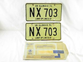 Illinois 1971 License Plate Matching Pair W/ Envelope Nx 703