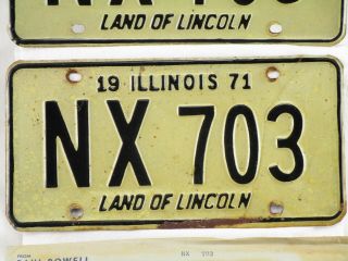 Illinois 1971 License Plate Matching Pair w/ Envelope NX 703 3