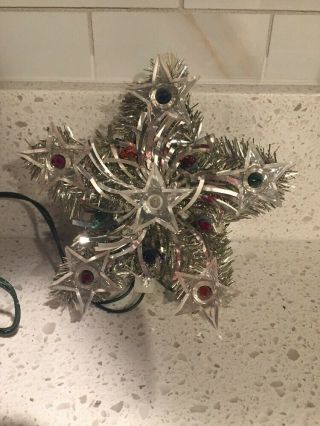 Vintage Silver Tinsel Star Christmas Tree Topper