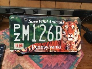 1998 Pennsylvania Save Wild Animals License Plate