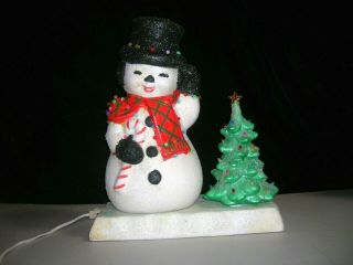 Vintage Christmas Decoration Lighted Ceramic Snowman