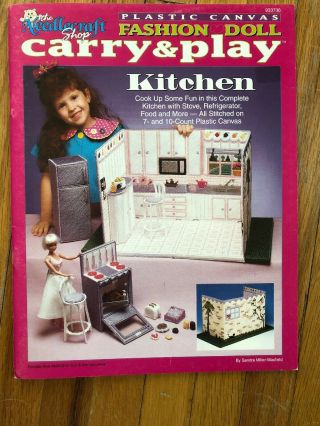 Vintage Fashion Doll Carry & Play Kitchen Plastic Canvas Pattern Barbie Doll