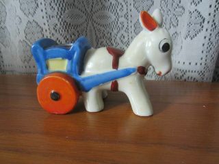 Vintage Small Porcelain Donkey And Cart Planter - Japan