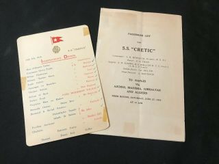 White Star Line Independence Dinner Menu July 4th,  1914 S.  S.  Cretic Nr