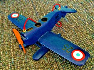 Vintage Navy Blue Wooden Bi - Plane With Floats Hanging Christmas Ornament