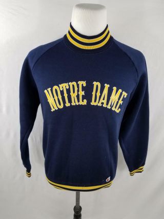 Vtg Notre Dame Mens M Champion Brand Dead Stock Spell Out Sweatshirt Jacket Crew