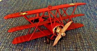 Vintage Red Metal Rustic Tri - Plane Christmas Ornament