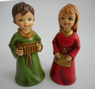 Vintage Christmas Set Of Angel Figurines Bright Colors 