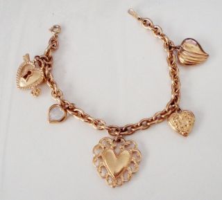 Vintage Gold Plated Charm Bracelet Hearts Design Nr