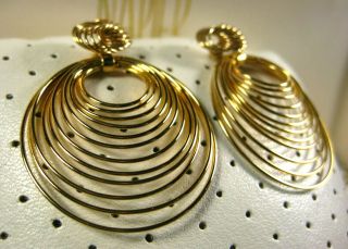Vintage 1950s Glamorous Geometric Gold Tone Multi Ring Dangle Post Earrings Usa