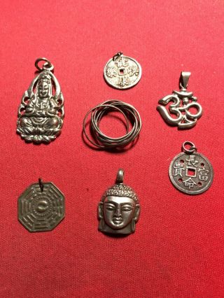 Sterling Silver Multi Band Ring Plus 6 Vintage Sterling Silver Pendants A