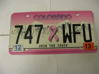 2013 13 Colorado Co License Plate Breast Cancer Join The Cause 747 Wfu