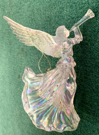 3 Vintage Clear Plastic - Acrylic Angel Christmas Ornaments Playing Horns