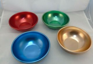 4 Vintage Bascal Anodized Aluminum Bowls Red Blue Copper Green 5 3/4 " X 2”
