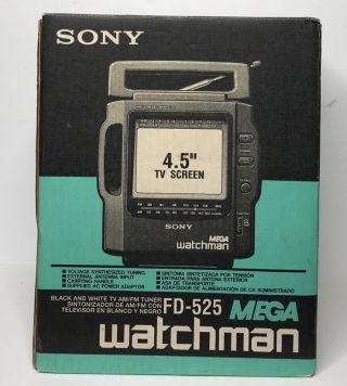 Sony Mega Watchman B&w Tv With Am/fm Tuner Radio Fd - 525 W/original Box & Manuals
