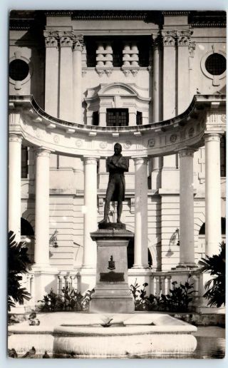 Vintage Rppc Postcard Singapore Sir Stamford Raffles Real Statue Photo
