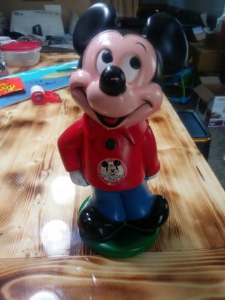 Vintage Mickey Mouse 11 " Coin Piggy Bank By Play Pal Plastics Walt Disney 1970’s