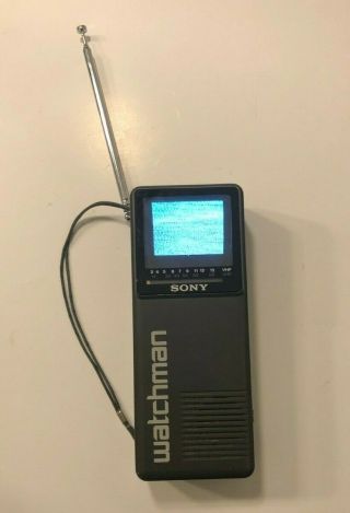 Sony Watchman Handheld Portable B&w Tv Television Vhf Uhf Fd - 2a - Powers On