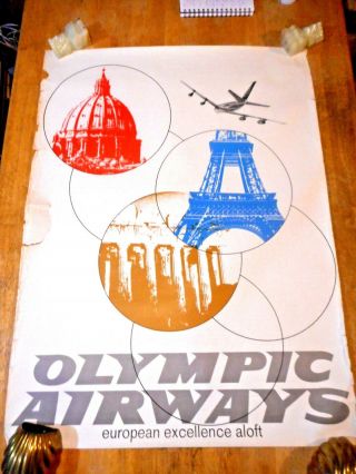 C 1960s Olympic Airways European Excellence Illustrated Cosmo Travel Poster