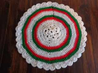 Christmas Doily 16 " Crocheted Handmade White Red Green Vintage 30,  Years